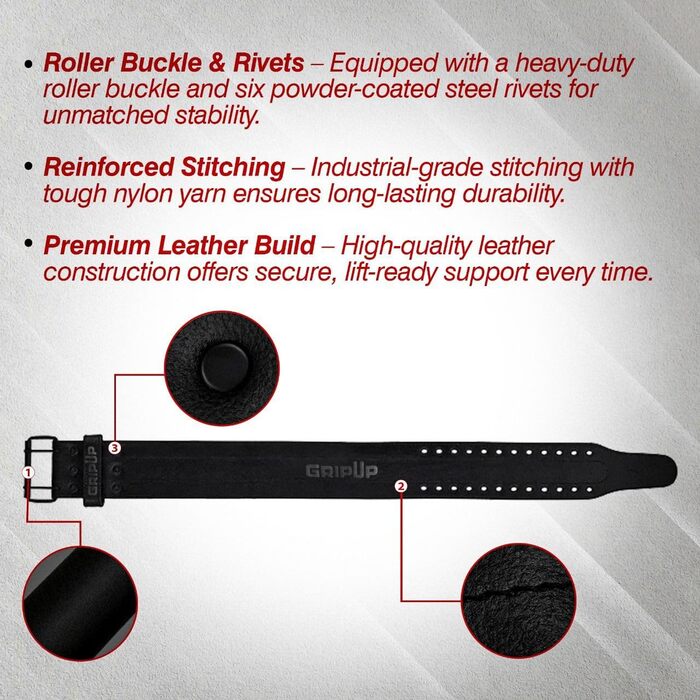 Пояс для важкої атлетики GripUp 10 мм, з натуральної шкіри, 4