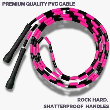 Стрибкове канат Elevate Rope Pro з перлинками, 3м, регульований, чорно-рожевий - для фрістайлу, кардіо та трюків
