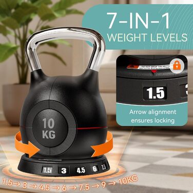 Кетлбел регульований 7-в-1, 10 кг, для дому, чорний | Набір гантелей-кетлбелів для фітнесу | Спортивне обладнання для дому