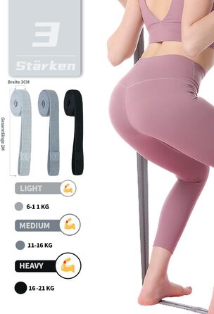 Стрічки для фітнесу з тканини, тренувальні стрічки для пілатесу, набір 3 шт. Стійкі до ковзання, спортивні стрічки для фітнесу, силові тренування, стрічки опору, сірі, темно-сірі, чорні