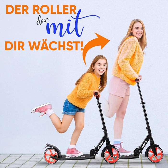 Дитячий ролер Hurtle Roller Kinder 10, складний, регульована висота 84-98 см, для дітей та дорослих, з підставкою, ремінь для перенесення, до 100 кг (чорний)