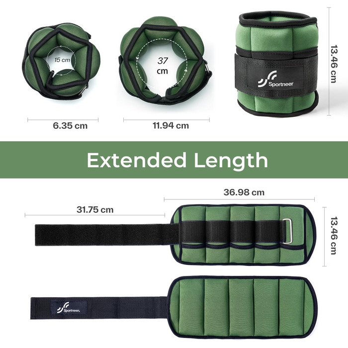 Штанги на щиколотки Sportneer, регульовані, 1 кг - 4,5 кг, для фітнесу, тренувань, ходьби, бігу, 2.2 кг на щиколотку, 4.5 кг пара (Хакі)