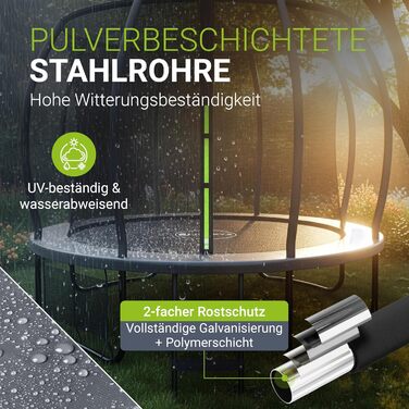 Трамплін Juskys SkyBounce Ø 228/305/366 см для саду з сіткою безпеки та драбиною