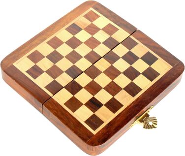 Ручна робота. Преміум шахи StonKraft 18x18 см. Складна магнітна дерев'яна дошка з відсіком для зберігання