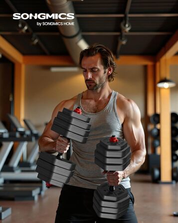 Набір гантелей SONGMICS з підключною штангою, шестигранна форма, 10-40 кг, для фітнесу та силових тренувань вдома або в спортзалі