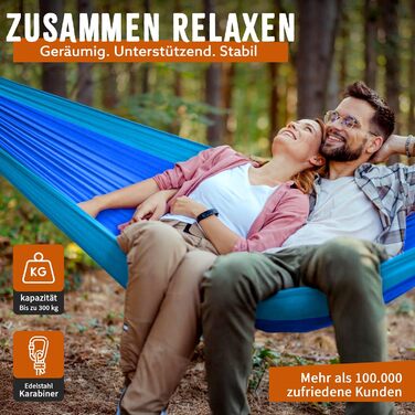 Гамак туристичний Monkey Swing ультралегкий з карабіном та стропами (до 300 кг) – 275 x 140 см, для кемпінгу, трекінгу та подорожей (зелений/хакі, блакитний)