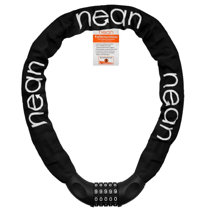Замок для велосипеда Nean з кодом та високим рівнем безпеки, ланцюговий замок, код-комбінація, посилені сталеві ланки, 6 мм x 900 мм, чорний