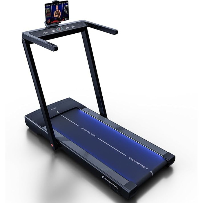 Бігова доріжка Sportstech sTread Fold Pro: складана, з нахилом, для дому, 15 км/год, App, тримач для планшета, чорна 134x66.5x121 см