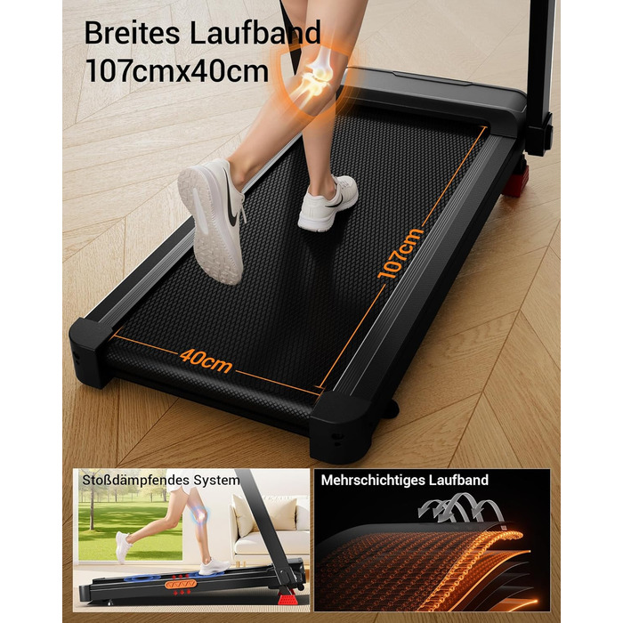 Бігова доріжка для дому LONTEK: складана, з нахилом 16%, швидкість до 14 км/год, мотор 3.5 к.с., пульсометр, LED-дисплей, макс. навантаження 180 кг, чорна