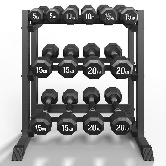Стойка для гантелей з 3 рівнів, 500 кг, регульована, для дому, міцна, для штанги, гантелей та дисків (тільки стійка), чорна 3-ярусна DB-Rack