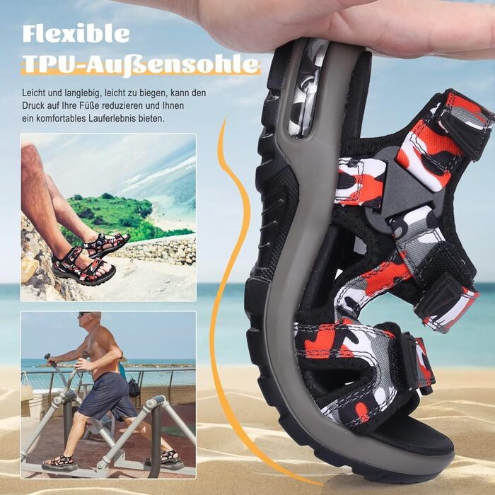 Чоловічі шкіряні сандалі Visionreast для пляжу, трекінгу та активного відпочинку помаранчевого кольору, 45 EU