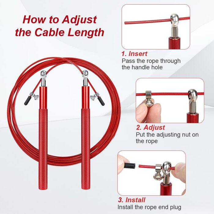 Скакалка Flintronic Speed Springseil: Регульована 300см з подвійним підшипником & алюмінієвою ручкою, для фітнесу, кросфіту, боксу та кардіо (#5 Червоний)