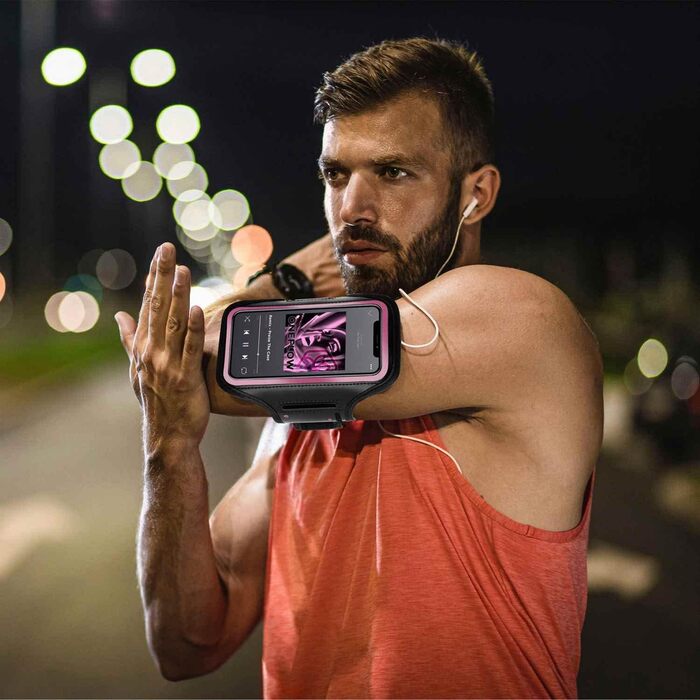 Спортивний чохол-нарукавник ONEFLOW для iPhone 13 Mini, рожево-чорний, для бігу, фітнесу, тренувань, універсальний тримач смартфона