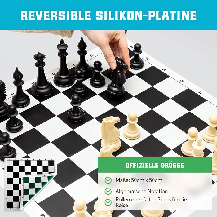 Професійний шаховий набір Best Chess Set Ever 4X: турнірні фігури Staunton із силікону, чотирикратна вага (король 11,4 см), складана двостороння дошка 50x50 см, для дорослих і дітей, комплект для турнірної гри