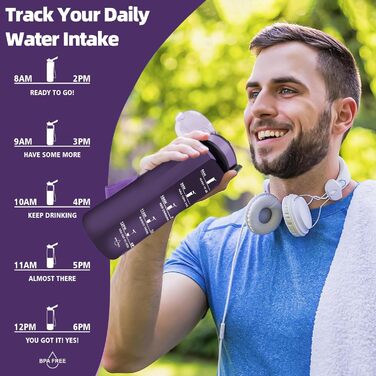 Спортивна пляшка для води Grsta 1,5 л, BPA Free, з фільтром і мітками часу, для газованої води, герметична, для спортзалу, школи, офісу та вулиці, темно-фіолетова
