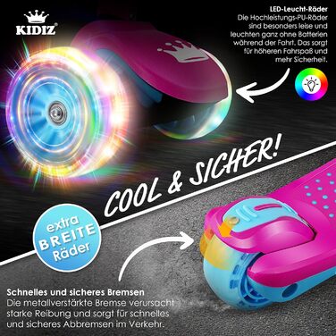 Дитячий самокат KIDIZ X-Pro2 триколісний, складаний, з LED PU колесами, регульована висота, для хлопчиків і дівчаток 3-12 років