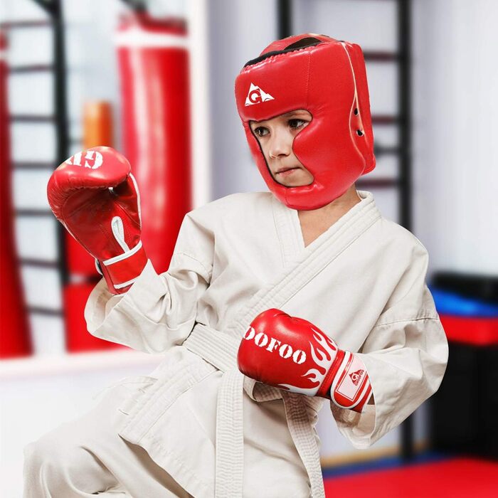 Боксерський шолом для дітей та дорослих, PU шкіра, для MMA, кікбоксингу, муай-тай, карате, тхеквондо, спарингу, розмір L, червоний