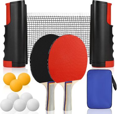 Набір для пінг-понгу CHRI: 2 ракетки, сітка, 6 м'ячів, сумка. Підходить для дітей та дорослих