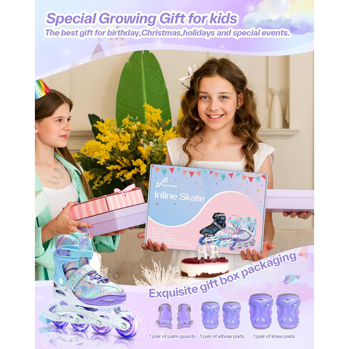 Дитячі ролики Inliner Sportneer з регульованим розміром 30-41, комплект з 6 захисниками та LED-підсвічуванням (фіолетовий)
