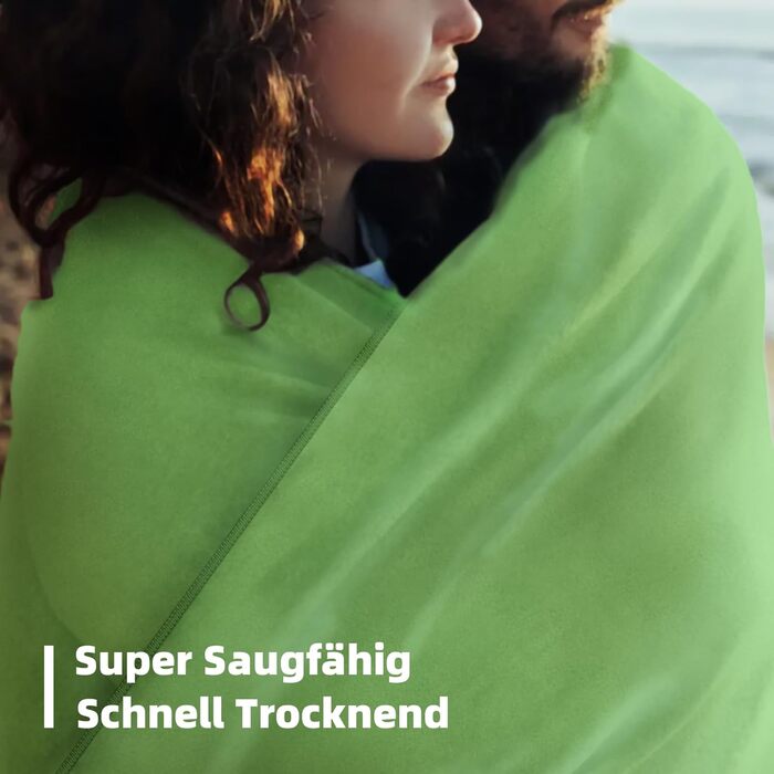 Набір рушників Damoguin 3шт: великий (180x80 см) та 2 маленькі (80x40 см) з мікрофібри. Швидковисихаючі рушники для спорту, пляжу, басейну та подорожей (зелені)