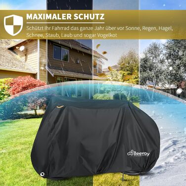 Чохол для велосипеда BEEWAY 200 x 110 x 70 см – Водонепроникний та вітростійкий, захист від сонця, для велосипедів до 29 дюймів, XXL, чорний/срібний