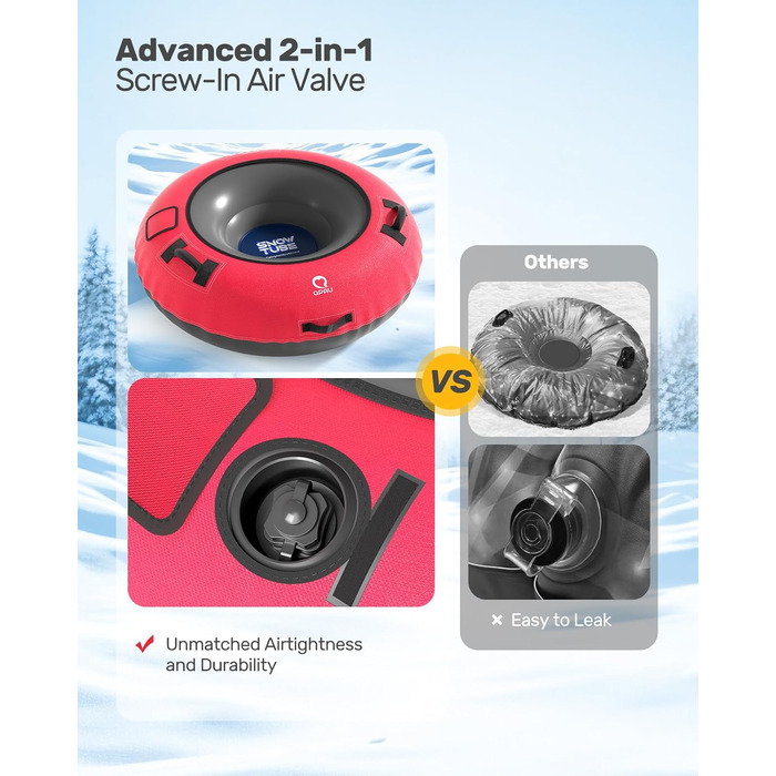 Шнек для катання снігом QPAU з канвасом для дітей та дорослих, 48'' Heavy Duty, посилена підошва, зимова розвага на свіжому повітрі, чорний & червоний