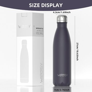 Фляга для напоїв WATERSY з нержавіючої сталі, 500 мл, чорна, з термоізоляцією, без BPA, для дітей, з квітковим декором