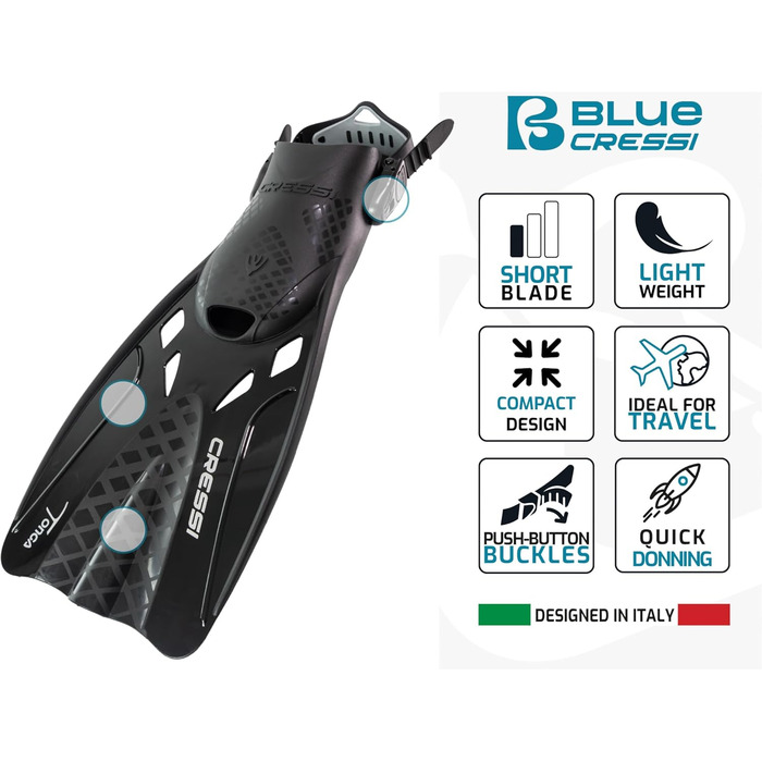 Ласти CRESSI Tonga (набір) для снорклінгу та плавання, чорні, L/XL (42/47) + маска Baron