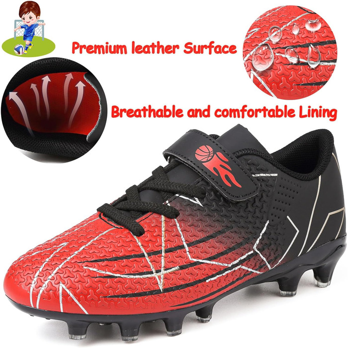 Дитячі футбольні бутси з шипами, професійні, для хлопчиків та дівчаток, чорно-червоні (36 EU)