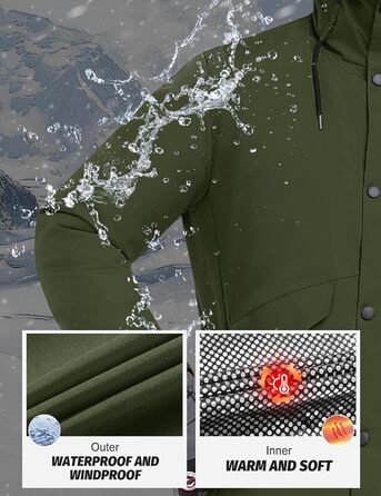 Зимова куртка для чоловіків, водонепроникна, тепла, з капюшоном та компасом (M) - Military Green