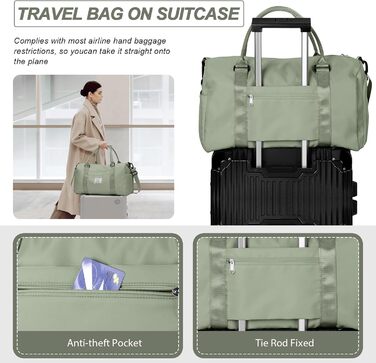 Спортивна сумка HYC00 для жінок та чоловіків, дорожня сумка-вояджер, Gym bag, сумка для плавання, йоги, тренувань, з відділенням для мокрого одягу та взуття, армійний зелений