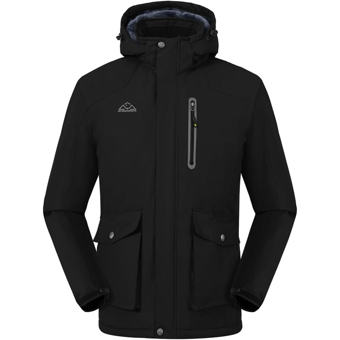 Чоловіча зимова куртка-фліска з капюшоном, Windjacke, Softshell для туризму та активного відпочинку, чорний колір