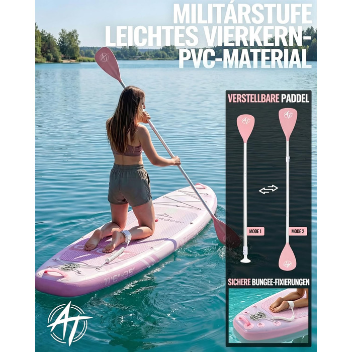 SUP дошка надувна 11'6'x35' для дорослих, рожева з градієнтом, з каяковим сидінням та аксесуарами - для йоги, вантажопідйомність до 181 кг