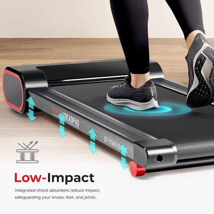 Бігова доріжка Sunny Health & Fitness SF-T7945SMART під стіл, розумна, тонка, з пультом, енергоефективна, підвищена безпека