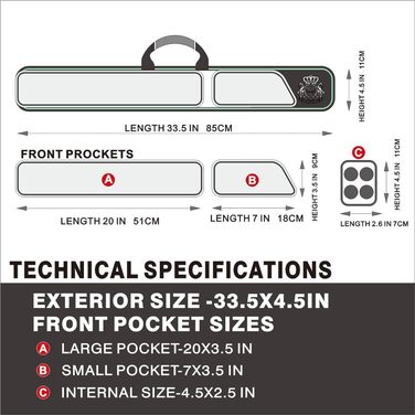 Чохол для більярду на 2 кия (2 x 2) Khaki, м'який, з кишенями для аксесуарів