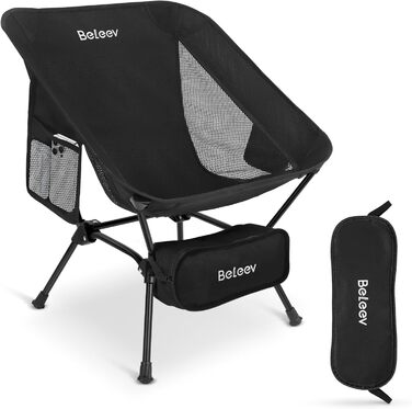 Зручний складаний стул для кемпінгу BeLeEv з 2 кишенями, легкий та компактний, для відпочинку на природі, риболовлі, фестивалів, трекінгу та пляжу