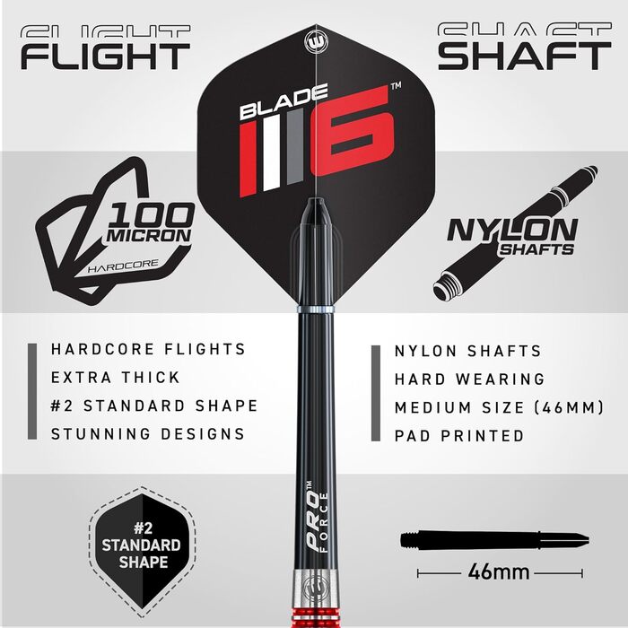 Професійний набір дартсів WINMAU Advance 500, вольфрамові, Softip, 22 г, червоні, з оперенням та стрижнями
