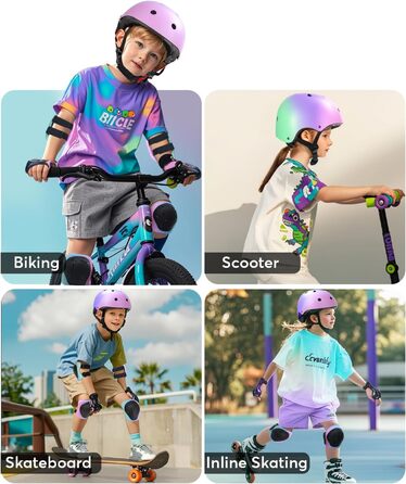 Набір захисту Kinderhelm 7-in-1: шолом, наколінники, налокітники, захист зап'ястя. Рожевий, фіолетовий, зелений