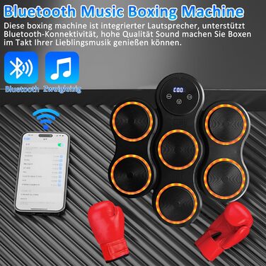 Yeelan Музичний бокс-машина для боксу на стіну з Bluetooth, LED підсвіткою, рукавичками для дорослих і дітей — тренування, зняття стресу