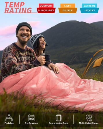 Сплячий мішок Outdoor Sportneer для двох осіб: спальний мішок 2.75 кг для дорослих, 3 сезони, 220x150 см, з 2 подушками (без фланелевої підкладки), рожевий