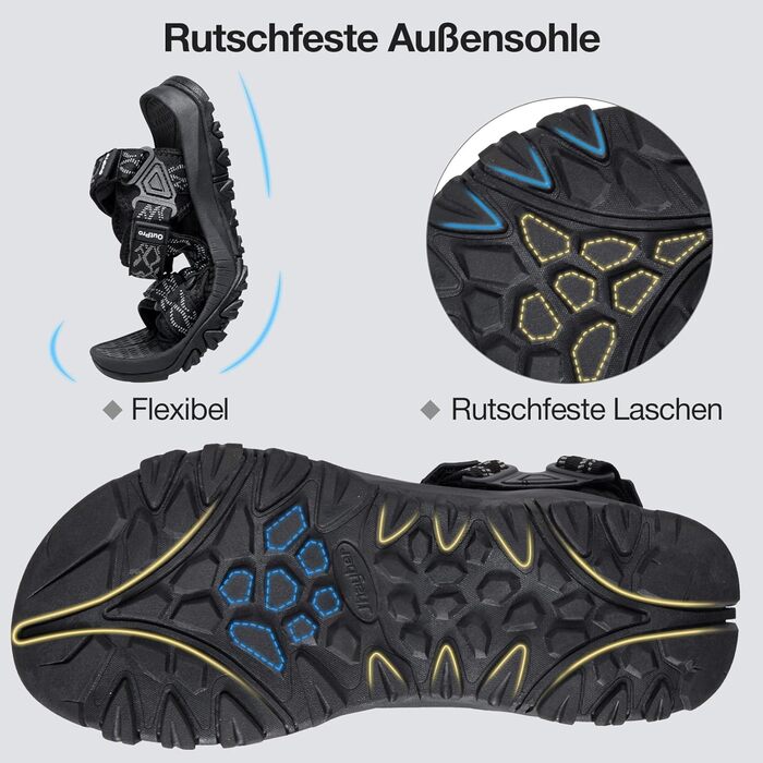 Чоловічі сандалі для туризму та відпочинку Trekking Sandalen 44 EU, чорні. Нековзні, зручні спортивні сандалі для пляжу та активного відпочинку.