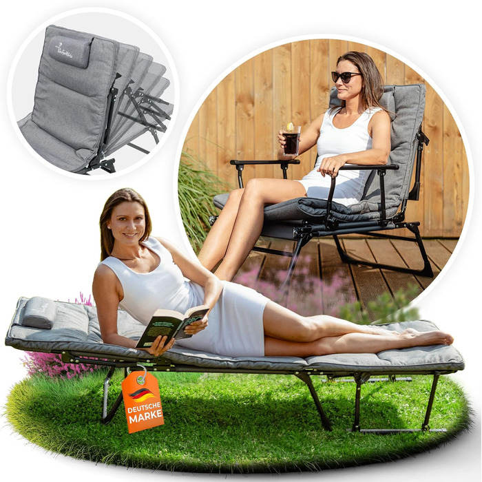 Розкладне шезлонг для відпочинку на сонце: стілець, шезлонг, для саду та кемпінгу, до 200 кг, вологостійкий
