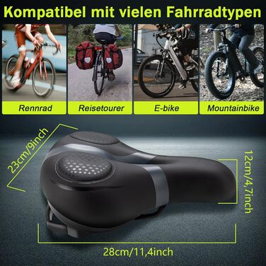 Широке ергономічне сідло для велосипеда: комфортне, дихаюче, з амортизацією. Підходить для чоловіків та жінок, Gravel Bike, MTB, e-MTB