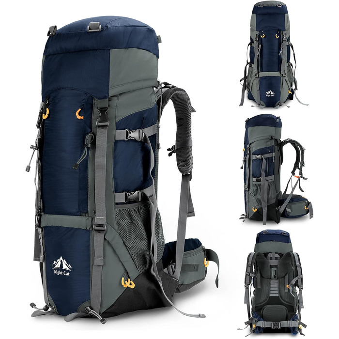 Рюкзак Night Cat 90L для туризму, подорожей, кемпінгу, дихаючий, чоловічий/жіночий, для трекінгу, альпінізму, велоподорожей, синій