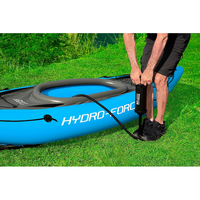 Надувний одномісний каяк Hydro-Force Cove Champion з веслом, помпою та сумкою для перенесення, синій