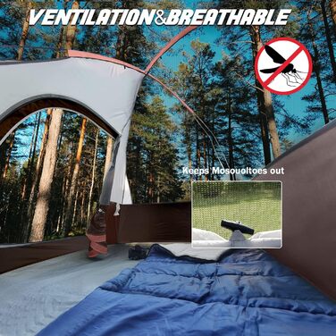 Намет кемпінговий 3-місний UNP Campingzelt водонепроникний, вітрозахисний з тентом, швидкозбірний, портативний купольний намет для кемпінгу (коричневий)