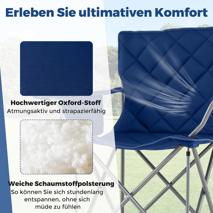 Крісло для кемпінгу Costway XXL, 227 кг, з підлокітниками та кишенею для напоїв, для відпочинку на природі, риболовлі, дачі, пляжу (Navy)