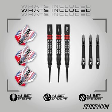 Дротики Red Dragon Vengeance Premium Wolfram Softip 20 г з оперенням і стрижнями