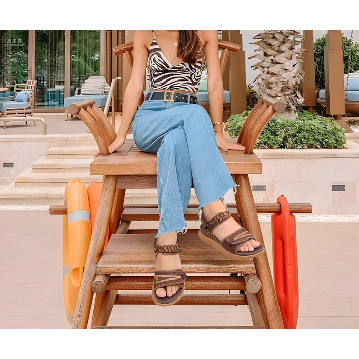 Зручні трекінгові сандалі KuaiLu для жінок: ортопедичні, для плоскостопості, піші прогулянки, літо, відкриті пальці, регульовані на липучках (39 EU, Коричневий)