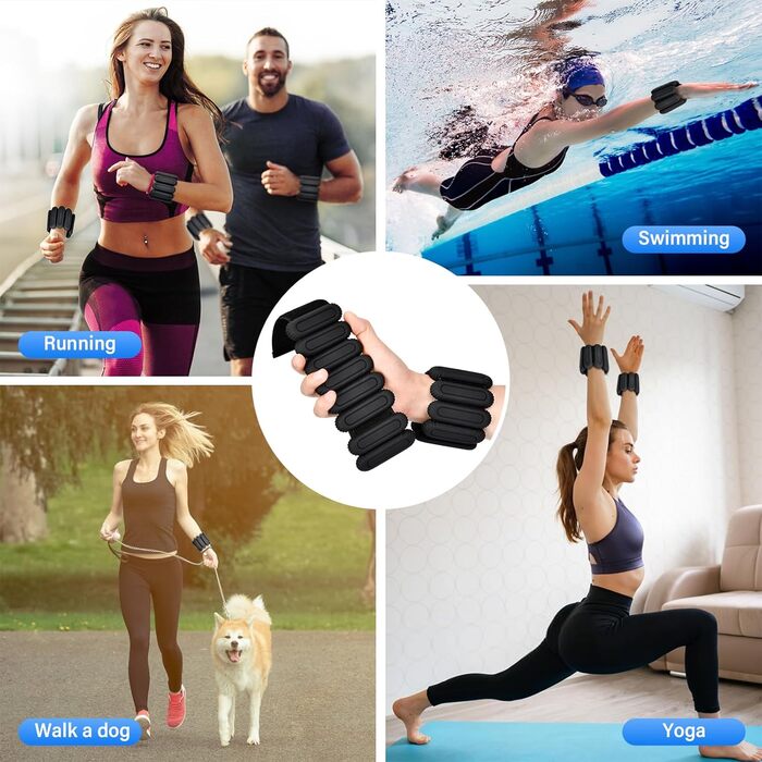 Набір манжет для зап'ястя 2 шт. чорного кольору, 2 * 480г, регульовані вантажні манжети для фітнесу, йоги, аеробіки та силових тренувань